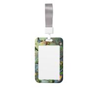Cute Card Badge Holder - Many Frogs Sing on The Branches Butterflies Print Stylish Vertical ID Card Name Badge Holder