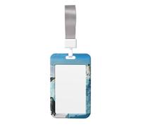 Cute Card Badge Holder - Penguin on The Iceberg Print Stylish Vertical ID Card Name Badge Holder