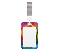 Cute Card Badge Holder - Rainbow Rose Flower Print Stylish Vertical ID Card Name Badge Holder