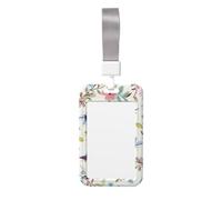 Cute Card Badge Holder - Romantic Fancy Floral Birds Butterfly Print Stylish Vertical ID Card Name Badge Holder