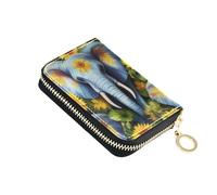 Cute Card Holder RFID Blocking Leather Wallet for Women Zip Around Mens Wallet with Coin Pocket Vibrant Elephants Sunflowers