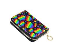 Cute Card Holder RFID Blocking Small Women's Wallet Leather Travel Wallet with Zipper Rainbow Hearts Purple Hearts Black