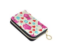Cute Card Holder RFID Blocking Small Women's Wallets Zip Around Zipper Change Purse with Key Ring Cute Pink Squids Hearts Bubbles