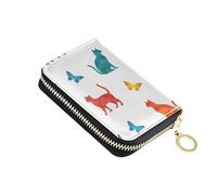 Cute Card Holder RFID Blocking Wallet Women Zip Around Leather Coin Change Purse with Zipper Colorful Cats Butterflies White