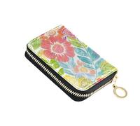Cute Card Holder RFID Blocking Womens Wallets Small Leather Travel Cash Wallet with Coin Pocket Colorful Flowers Orange Green