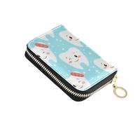 Cute Card Holder Wallets RFID Blocking Wallet for Women Small Zip Around Zipper Travel Wallet with Key Ring Cute Cartoon Smiling Teeth Blue