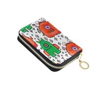Cute Card Holder Wallets RFID Blocking Wallet Women Leather Small Zipper Card and Cash Holder Cute Cartoon Monsters Bright