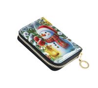 Cute Card Holder Wallets RFID Blocking Women's Wallet Zip Around Small Zipper Change Purse with Key Ring Cute Snowman Santa Winter