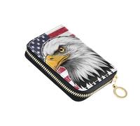 Cute Card Holder Wallets RFID Blocking Womens Wallets Small Zip Around Zipper Change Purse with Key Ring Bald Eagles American Flag