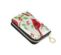 Cute Card Holder Wallets RFID Blocking Zip Around Wallets for Women Small Coin Change Purse with Zipper Watercolor Red Birds Green