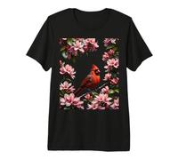 Cute Cardinal Bird and Pink Flowers Premium T-Shirt