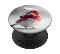 Cute Cardinal Bird Knitted Hat Winter Snow Art PopSockets Adhesive PopGrip
