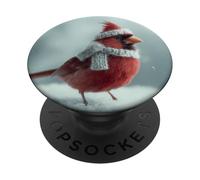 Cute Cardinal Bird Knitted Scarf Winter Snow Art PopSockets Adhesive PopGrip