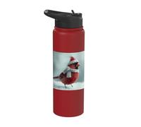 Cute Cardinal Bird Knitted Scarf Winter Snow Art Stainless Steel Insulated Water Bottle