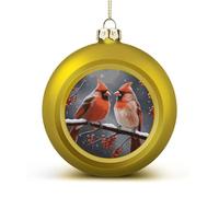 Cute Cardinal Birds Christmas Ball Ornaments - Golden Shatterproof Plastic Vintage Rustic Xmas Tree Decorations Pendant for Family Holiday Wedding Party Xmas Hanging Decoration