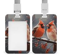 Cute Cardinal Birds Retractable ID Badge Holder with Lanyard - Vertical Badge Reel,Keychain Clip,Name Tag Id Card Holder Protector for Nurse Officer Teacher Security Staff Women Men