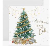 Cute Cards UK Luxury Christmas Card with Decorated Tree Design, 16x16 cm, Gold and Silver Baubles, Traditional Style, Hand Designed Greeting Card for a couple