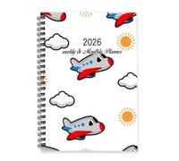 Cute Cartoon Aeroplanes 2026 Notebook A5 To Do List Notebook Diary Organiser Mens Planner Weekly Planner Diary for College Student Week To View Monthly Year with Dotted Line Note Page Slim