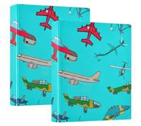 Cute Cartoon Airplanes Teal 3 Ring Binder, Flexible D Ring Binder with Pockets, 3 Ring Binders for School, College, Office, one sizex2