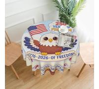 Cute Cartoon American Bald Eagle Printed Round Tablecloth,Dust-Proof Wrinkle Resistant Table Cover Washable Polyester Table Cloth For Kitchen Dining Room Farmhouse Picnic Indoor Outdoor(Round 60 Inch)