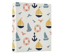 Cute Cartoon Anchor Sailboat Pattern 3 Ring Binder 1.5 Inch Round Ring Binder View Binder Holds 200 Documents for Home School Office Use