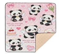 Cute Cartoon Angel Panda Soft Thick Baby Playmat for Floor Cozy Breathable Foldable Infant Play Activity Mat for Babies Infants Toddlers, 50'' x 50''