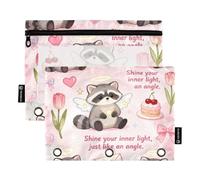 Cute Cartoon Angel Raccoon Pencil pouching for 3 Ringing Binder with Clear Window Zippered Pencil case in Assorted Colors Binder 3 Ringing for Classroom School Office Supplies Multicolored 2 PCS