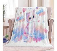 Cute Cartoon Animal Cat Printed Cream Throw Blanket for Bed, King Size Soft Flannel Throw Blanket for All Season Decor Comfy Warm - 79 × 80 inch Blankets for Adults Kids