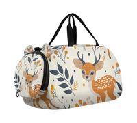 Cute Cartoon Animal Deer Shape Pattern Coral Gym Duffel Bag with Shoes Compartment Lightweight Weekend Travel Bag for Travel, Swimming, Dance, Ballet