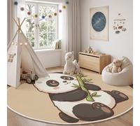 Cute Cartoon Animal Rug for Living Room - Round 120cm | Panda Bamboo Washable Circle Area Rugs for Bedroom, Non Slip Soft Low Pile Circular Carpet for Kids Bedroom, Playroom and Reading Corner