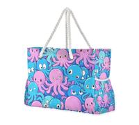 Cute Cartoon Animal sea Blue Purple Large Capacity Beach Bag for Cruise with Zipper Large Work Tote Bags for Women with Pockets