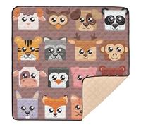 Cute Cartoon Animals Head Square Shape Large Non-Slip Baby Playmat for Floor Cozy Breathable Tummy Time Activity Mat for Babies Infants Toddlers, 50'' x 50''