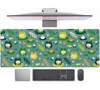 Cute Cartoon Anime Frog Theme Desk Mat XL Large Computer Gaming Mouse Pad Cool Kawaii Lotus Leaf Laptop Keyboard Mouse Mat Desk Pad for Women 31.5x11.8 in Non-Slip Rubber Base with Stitched Edges