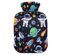 Cute Cartoon Astronauts Alphabets Hot Water Bottle with Soft Cover Bed Hand Feet Warmer Winter Gift Hot Water Bag for Foot Bed Warmer Pain Relief