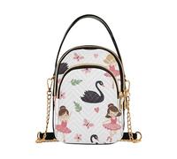 Cute Cartoon Ballerina White Women Single Shoulder Purse Chain Strap Cell Phone Purse Floral Print Designer Clutch Ladies Zipper Tote, 5.9" × 8.3" × 3.1"