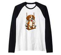 Cute Cartoon Beagle on a Swing Raglan Baseball Tee