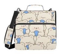 Cute Cartoon Bear Beige 1.5 Inch 3 Rings Organizer Binder with Handle Multiple Pockets Document Organizer Bag for Middle School