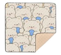 Cute Cartoon Bear Beige Soft Foam mat for Baby to Play on Floor for Indoor Outdoor Waterproof Foldable Playroom Activity Mat for Newborns Babies Infants Toddlers, 50'' x 50''