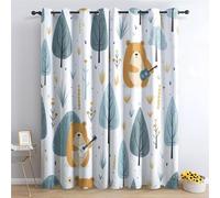 Cute Cartoon Bear Curtains for Bedroom Trees Forest Plants Full Room Darkening Blackout Curtain Thermal Insulated Noise Reducing Window Drapes Treatment for Boys Girls, W46.2" x L54.3" x 2 Panels