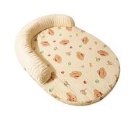 Cute Cartoon Bear Print Ice Silk Bed U Shaped Bolster Headrest Cat Mat Oval Breathable Washable Summer Sleeping (A, 45 * 35)