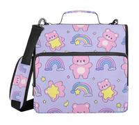 Cute Cartoon Bear Star Purple Peach 3 Rings 1.5 inch Binder with Zipper with Handle Includes Zip Pocket Portable Home Travel Safe Storage Bag for School