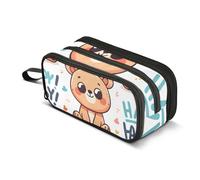 Cute Cartoon Bear with The Word Pencil Case, Large Capacity Pen Bag for Boys Girls 3 Compartment Pencil Pouch Students Stationery Organizer Marker Case for School Office Work