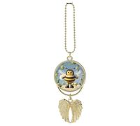 Cute Cartoon Bee Angel Wings Rearview Mirror Hanging Accessories, Metal Car Charm Pendant, Car Hanging Ornament Decoration, Guardian Angel Wings Ornaments for Christmas Tree, Bag Purse Charms-Golden