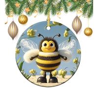 Cute Cartoon Bee Ceramic Christmas Ornaments 3 Inch Vintage Hanging Baubles with Gold String for Xmas Tree Decorations Holiday Party Yard Garden Home Decor Festive Keepsake Gift Exchange