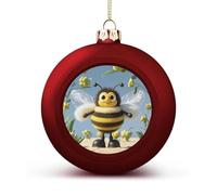 Cute Cartoon Bee Christmas Tree Ornaments 1.6 Inch Shatterproof Pc Plastic Balls with Lanyard Baubles Hanging Christmas Ball Ornaments for Xmas Tree Holiday Party Wedding Home Decorations-red