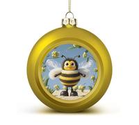 Cute Cartoon Bee Christmas Tree Ornaments 1.6 Inch Shatterproof Pc Plastic Balls with Lanyard Baubles Hanging Christmas Ball Ornaments for Xmas Tree Holiday Party Wedding Home Decorations-Golden