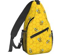Cute Cartoon Bee Honeycomb Sling Backpack Chest Bag Crossbody Shoulder Bag Gym Cycling Travel Hiking Daypack for Men Women