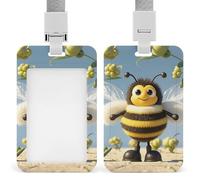 Cute Cartoon Bee Id Badge Holder with Lanyard, Clear Vertical Card Protector Waterproof, Breakaway Safety Neck Strap, Heavy Duty Name Tag Holder for Nurse Teacher Officer Staff Women Men