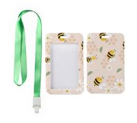 Cute Cartoon Bee ID Card Holders with Green Lanyard, Sliding Vertical Badge Holder, Vertical ID Cards Protector for Nurse, Cards Protector for Work, Nurse Accessories Paramedic Accessories