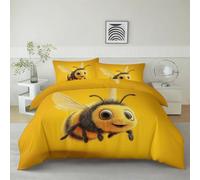 Cute Cartoon Bee Patterns 3D Print Duvet Cover Set 2 Pieces 120 × 150 cm Ultra Soft Microfiber Comfy Quilt Covers Bedding Set Reversible with Zipper Closure for Kids Teens Adults, Cot-bed, Yellow